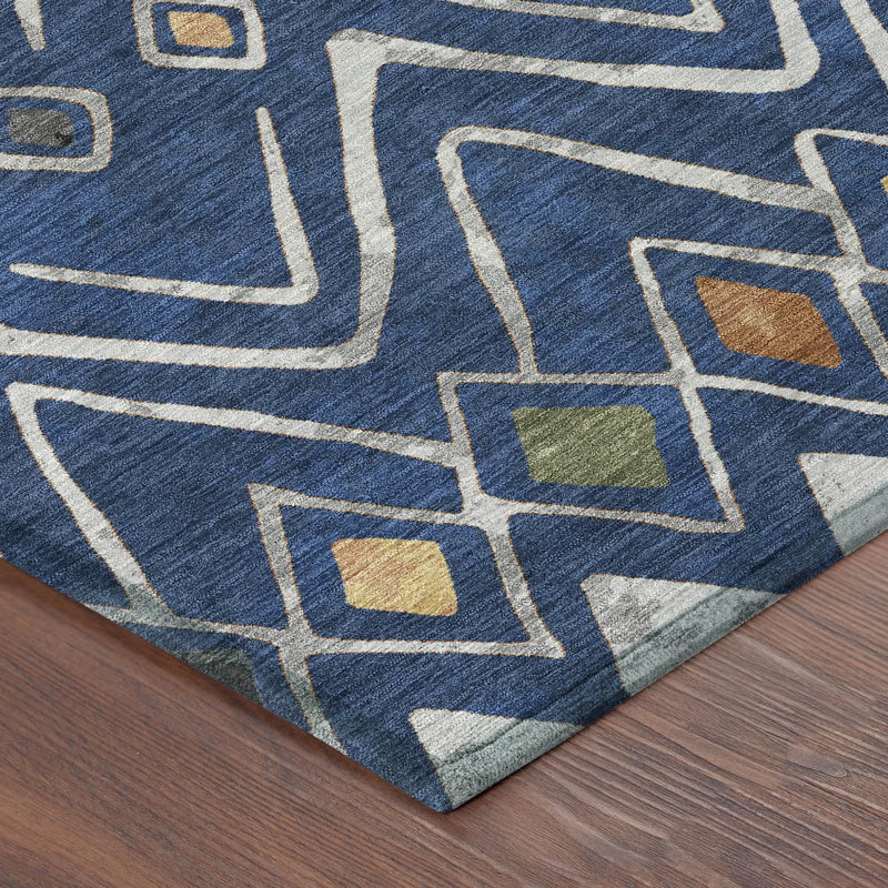 5' X 8' Navy Blue And Blue Geometric Washable Indoor Outdoor Area Rug Homeroots Outdoor
