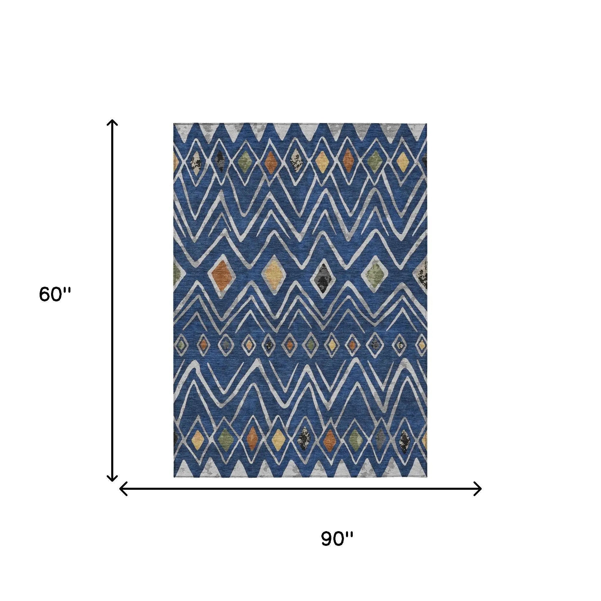 5' X 8' Navy Blue And Blue Geometric Washable Indoor Outdoor Area Rug Homeroots Outdoor