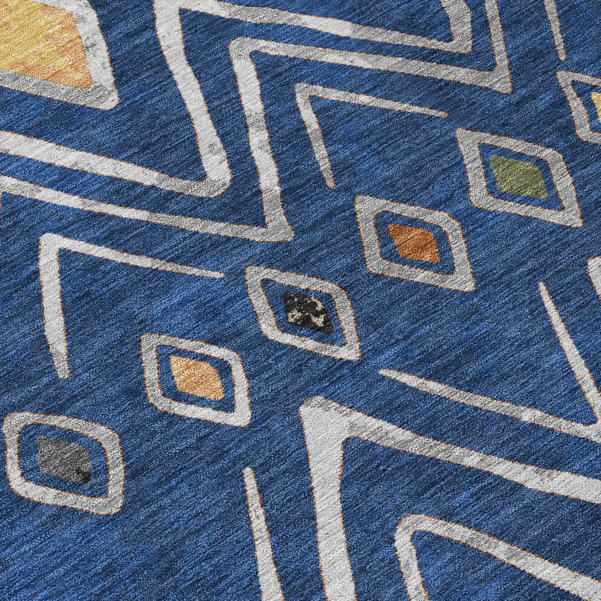 5' X 8' Navy Blue And Blue Geometric Washable Indoor Outdoor Area Rug Homeroots Outdoor