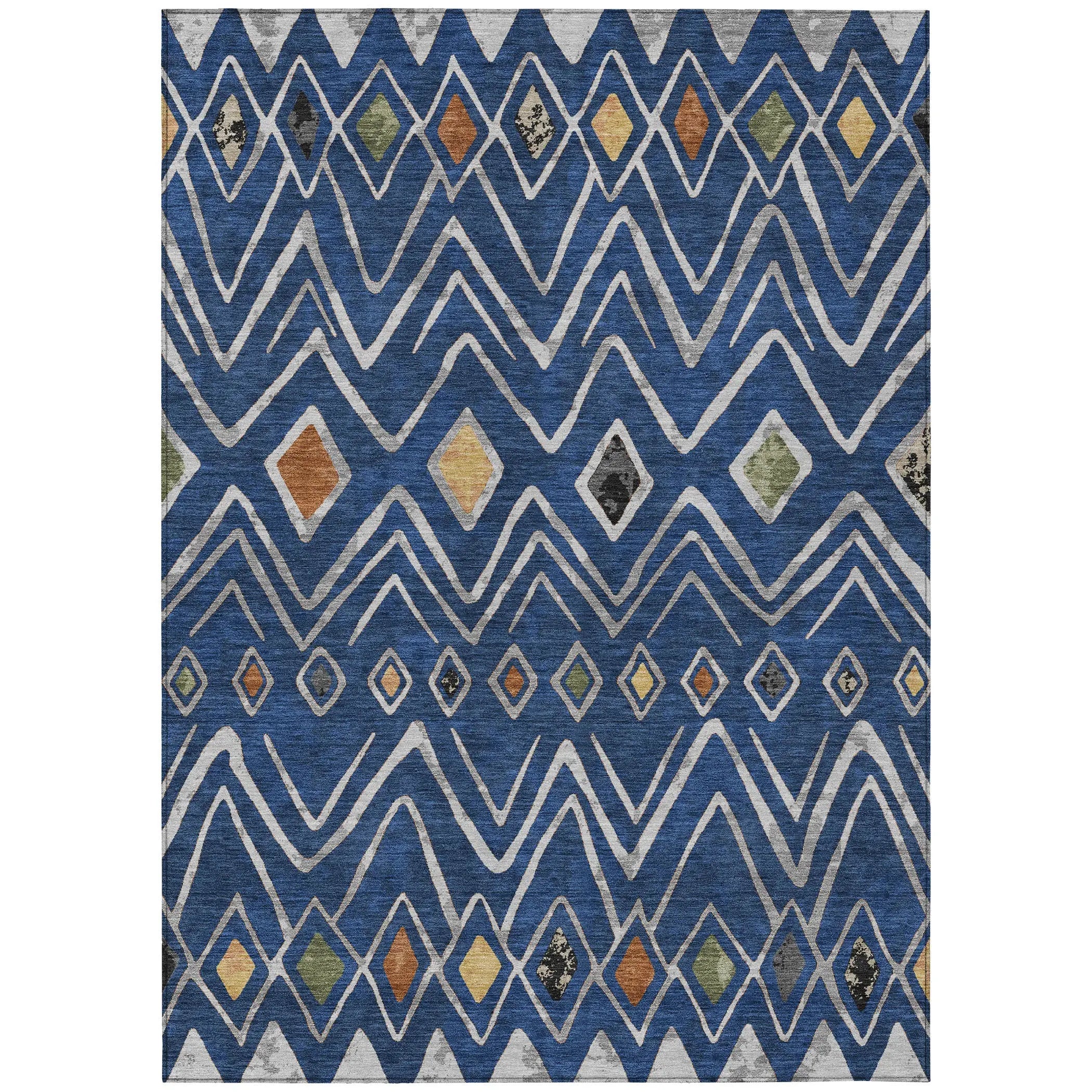 5' X 8' Navy Blue And Blue Geometric Washable Indoor Outdoor Area Rug Homeroots Outdoor