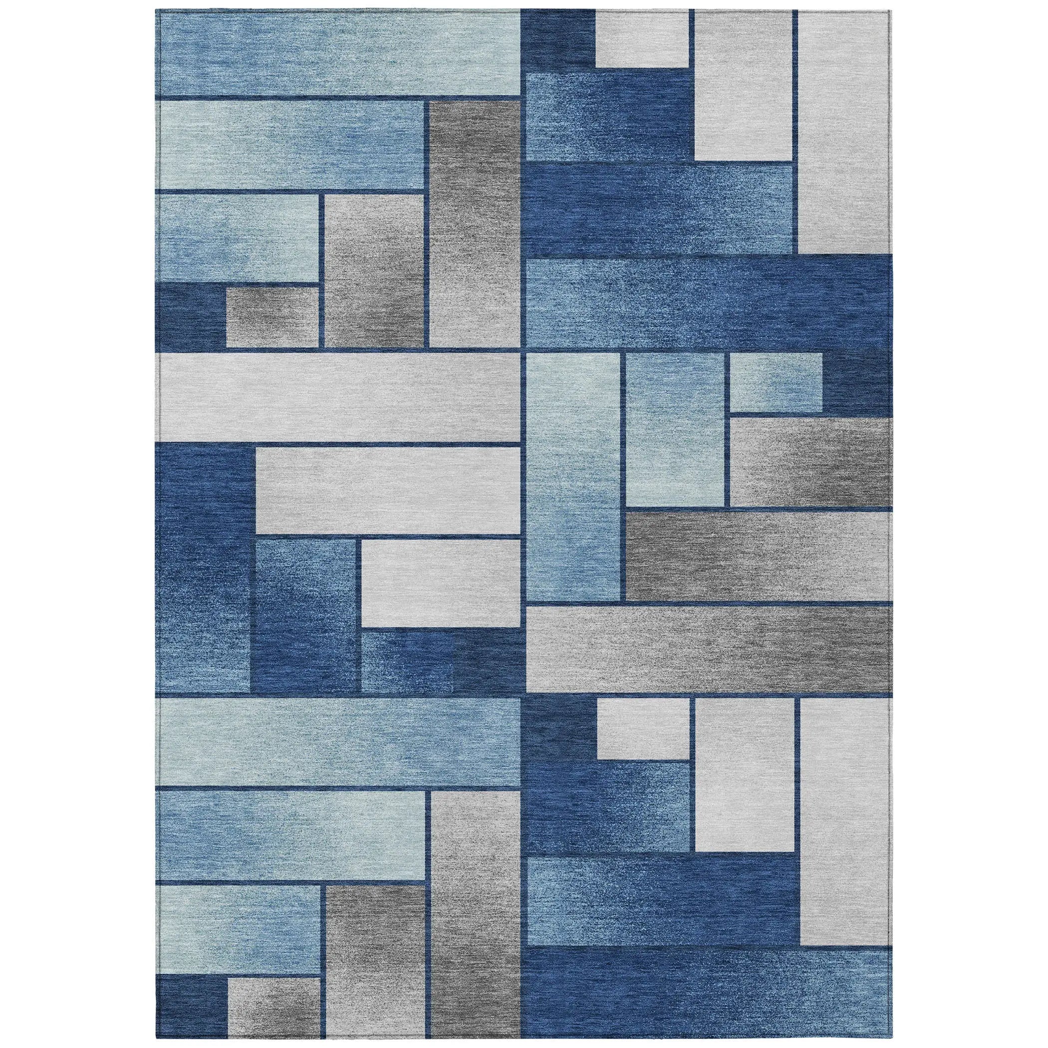 5' X 8' Navy Blue And Blue Geometric Washable Indoor Outdoor Area Rug Homeroots Outdoor