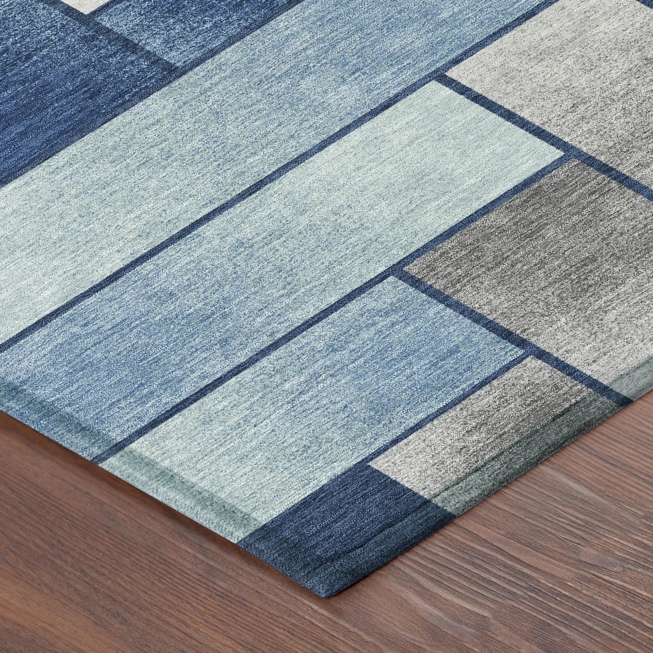 5' X 8' Navy Blue And Blue Geometric Washable Indoor Outdoor Area Rug Homeroots Outdoor