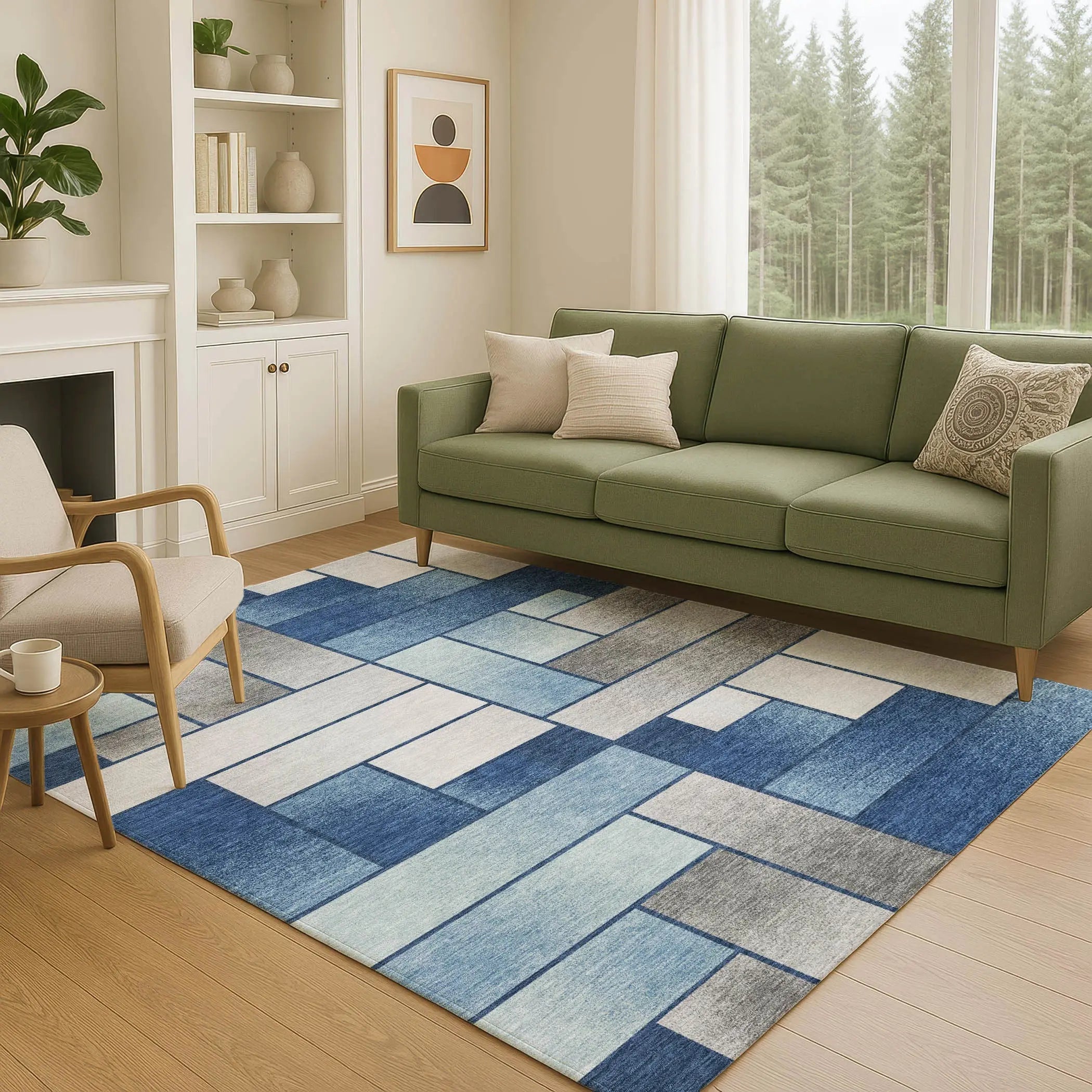 5' X 8' Navy Blue And Blue Geometric Washable Indoor Outdoor Area Rug Homeroots Outdoor