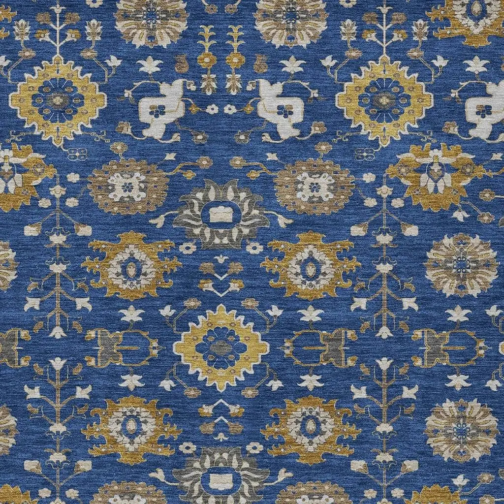 5' X 8' Navy Blue And Blue Geometric Washable Indoor Outdoor Area Rug Homeroots Outdoor