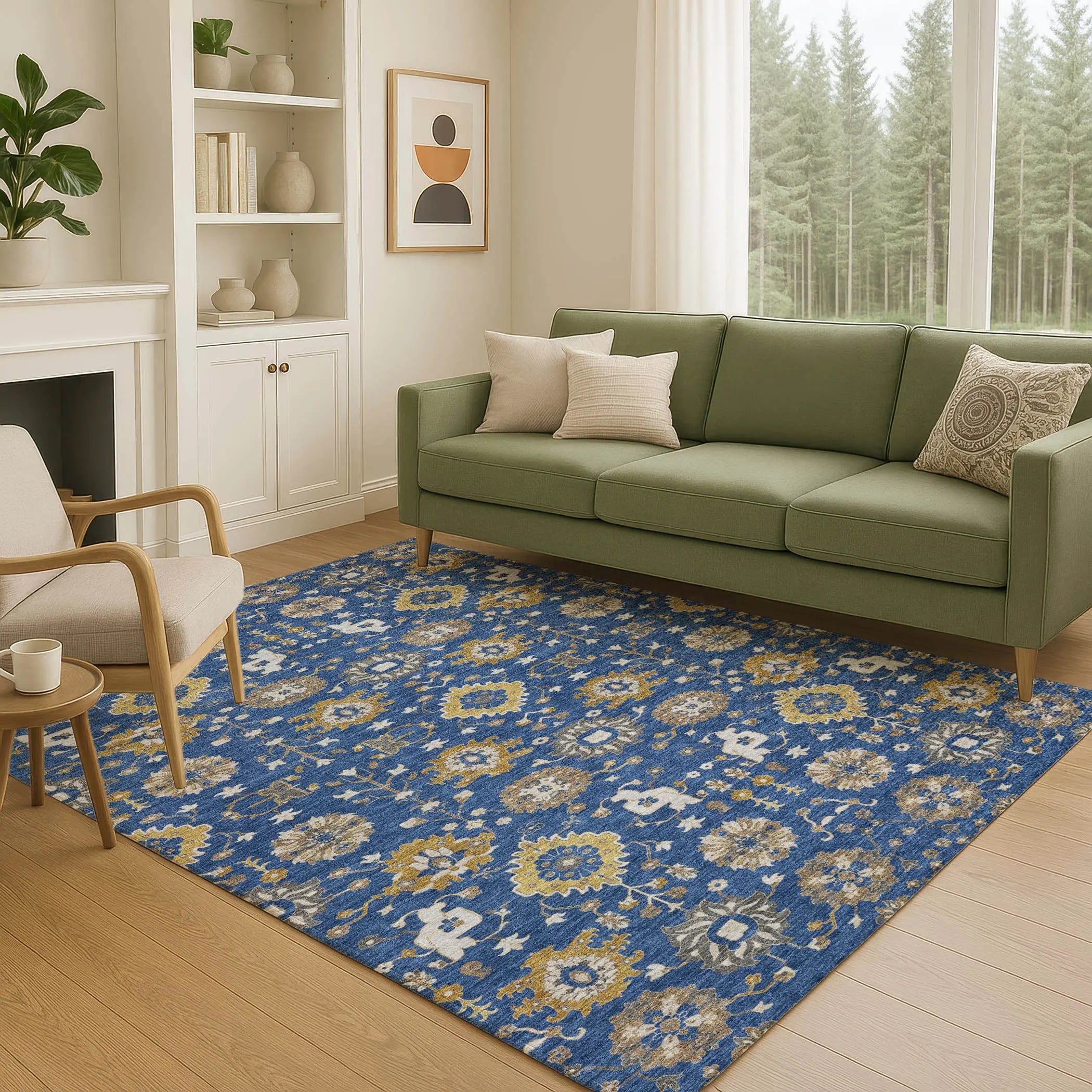 5' X 8' Navy Blue And Blue Geometric Washable Indoor Outdoor Area Rug Homeroots Outdoor