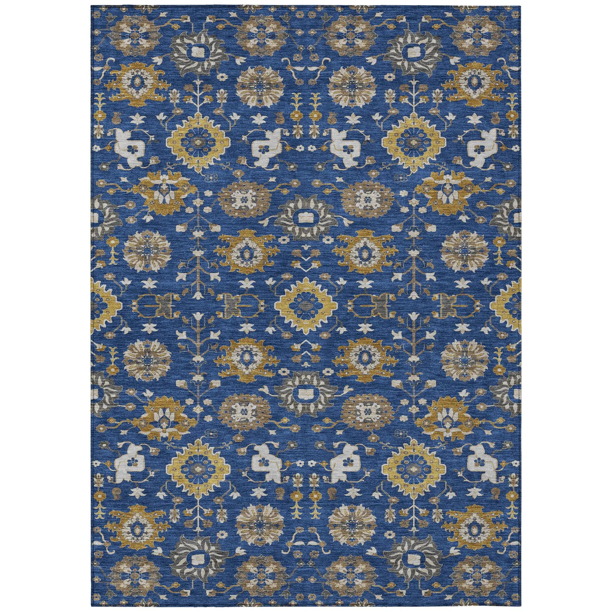 5' X 8' Navy Blue And Blue Geometric Washable Indoor Outdoor Area Rug Homeroots Outdoor