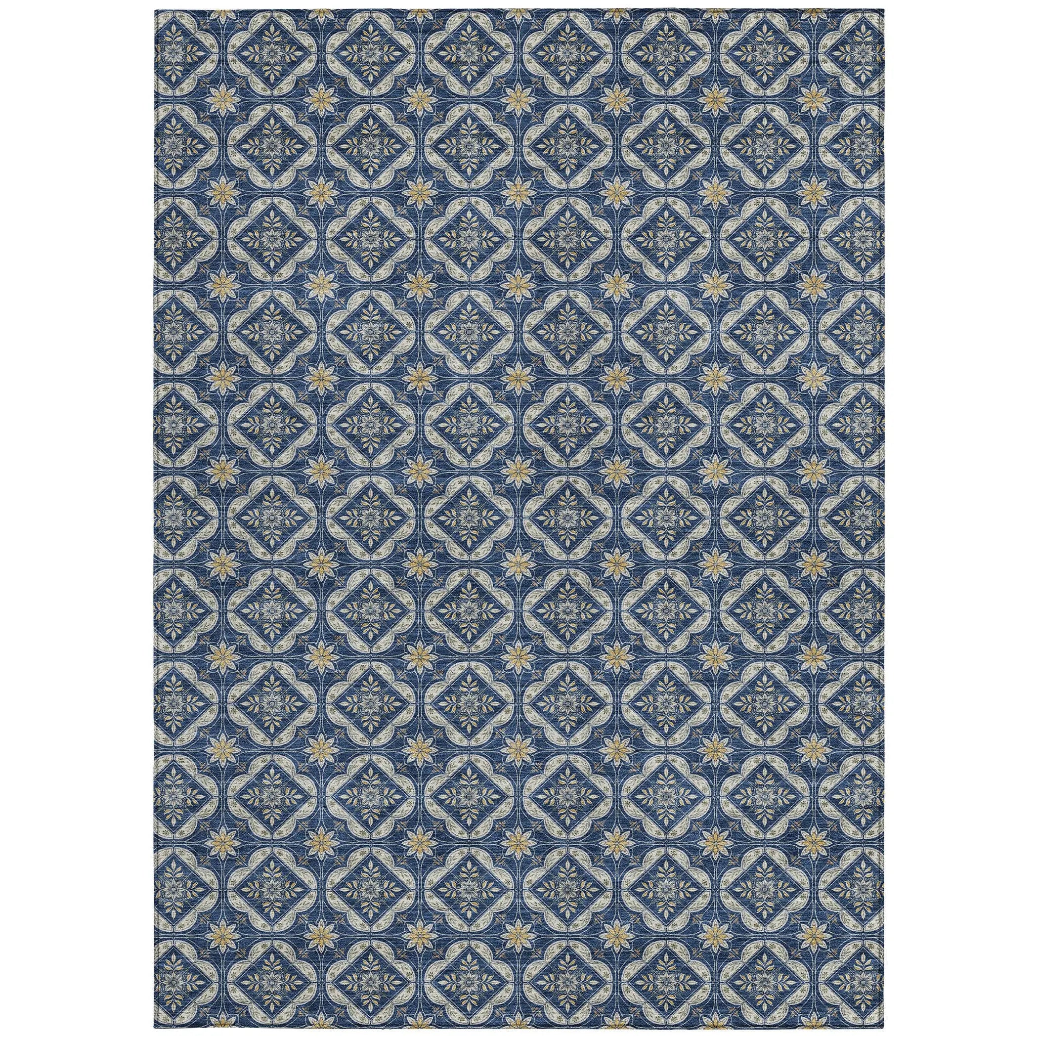 5' X 8' Navy Blue And Blue Geometric Washable Indoor Outdoor Area Rug Homeroots Outdoor