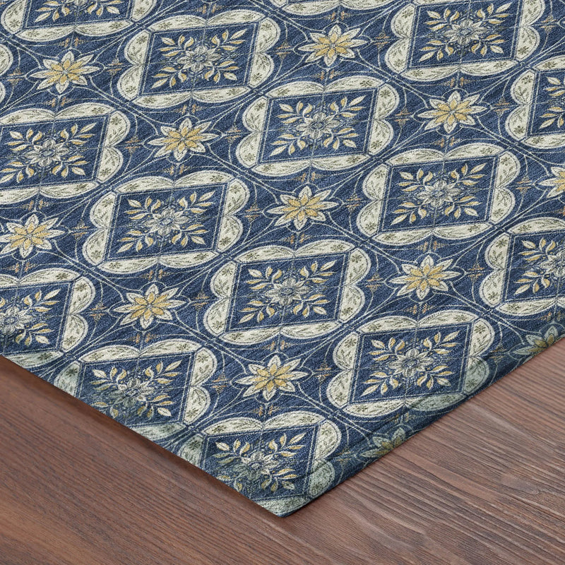 5' X 8' Navy Blue And Blue Geometric Washable Indoor Outdoor Area Rug Homeroots Outdoor