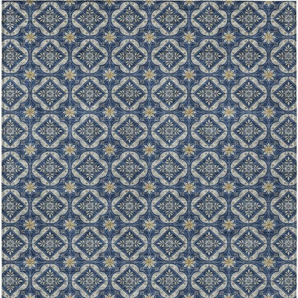 5' X 8' Navy Blue And Blue Geometric Washable Indoor Outdoor Area Rug Homeroots Outdoor