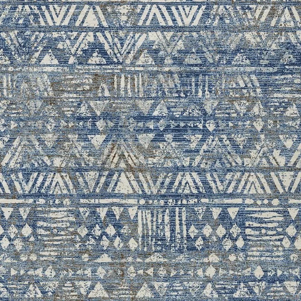 5' X 8' Navy Blue And Blue Geometric Washable Indoor Outdoor Area Rug Homeroots Outdoor
