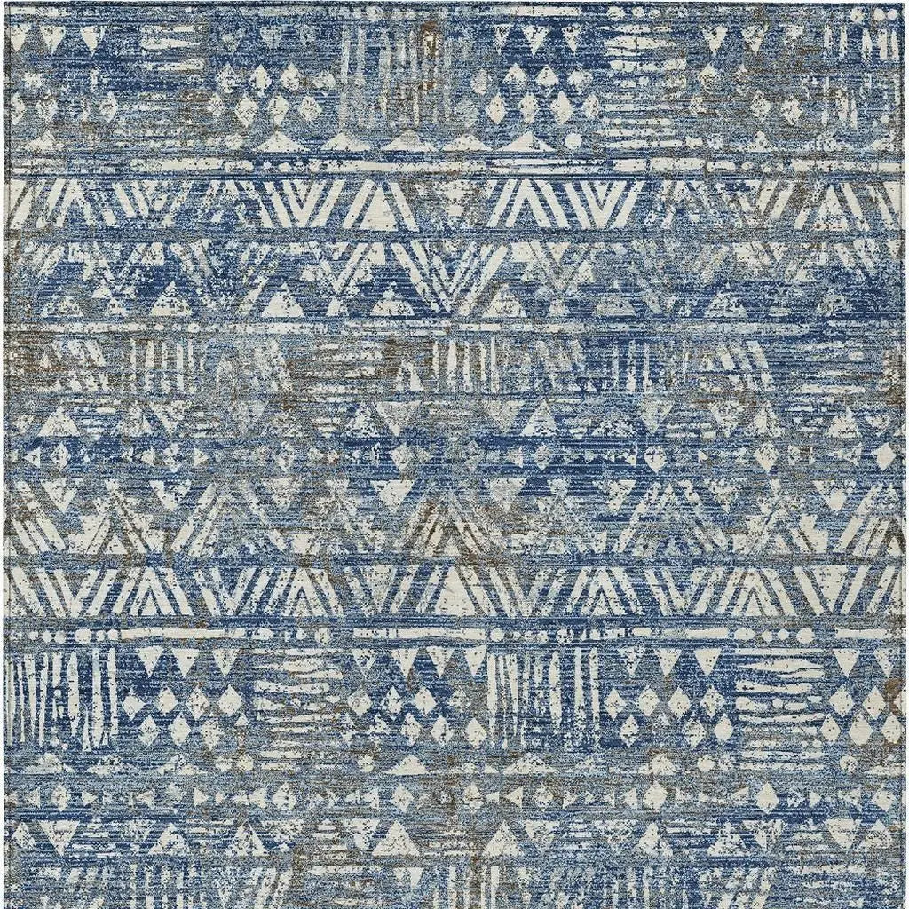 5' X 8' Navy Blue And Blue Geometric Washable Indoor Outdoor Area Rug Homeroots Outdoor