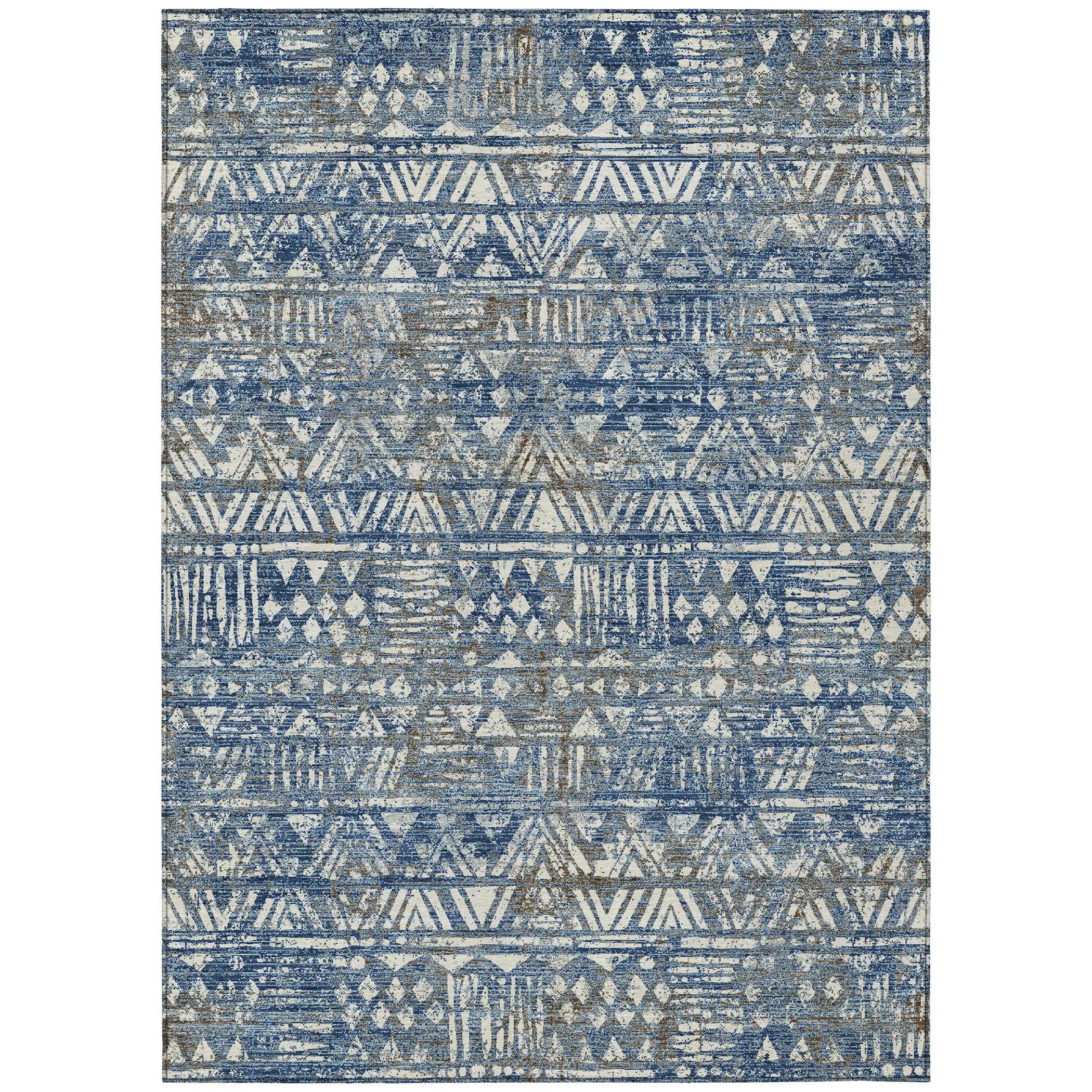 5' X 8' Navy Blue And Blue Geometric Washable Indoor Outdoor Area Rug Homeroots Outdoor