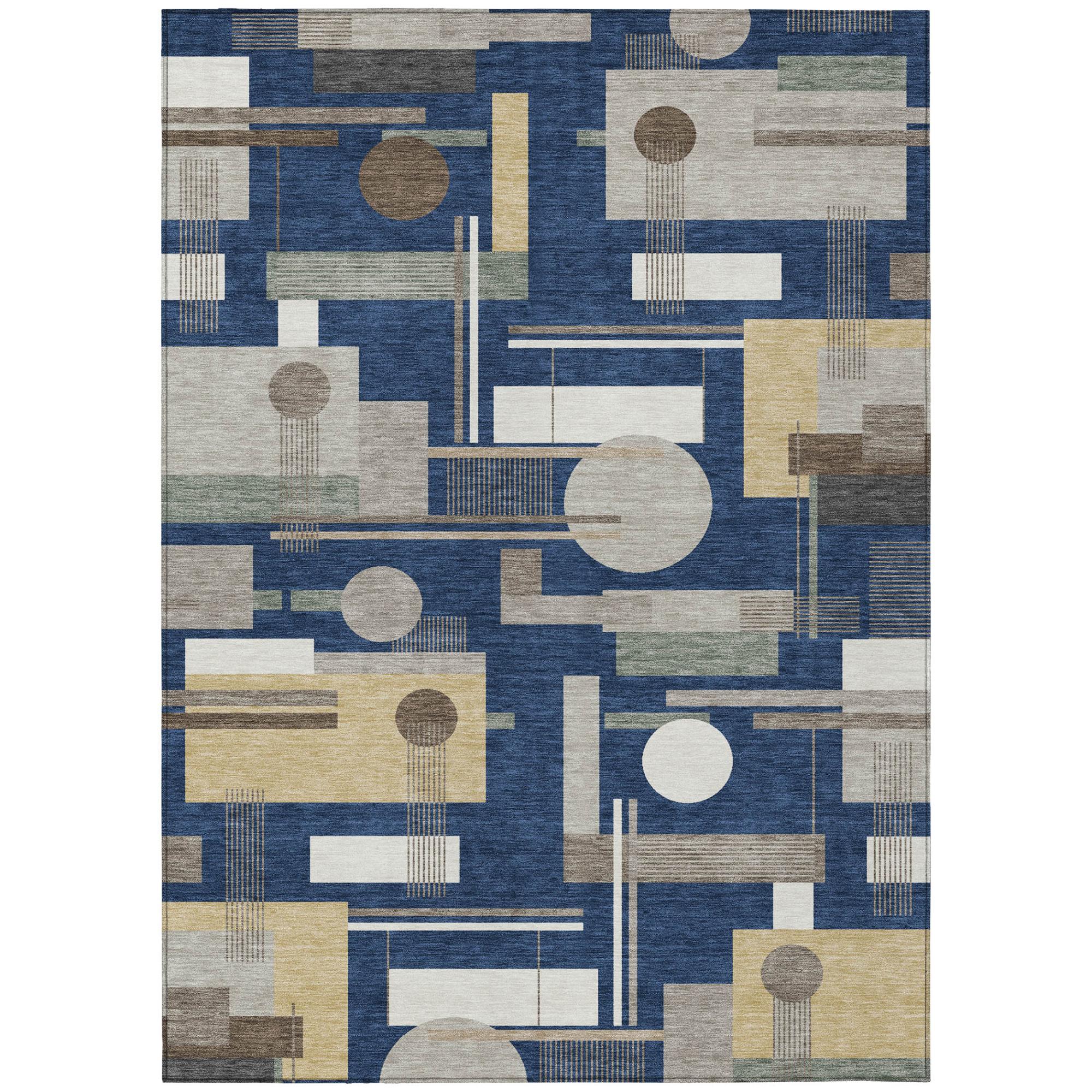 5' X 8' Navy Blue And Blue Geometric Washable Indoor Outdoor Area Rug Homeroots Outdoor