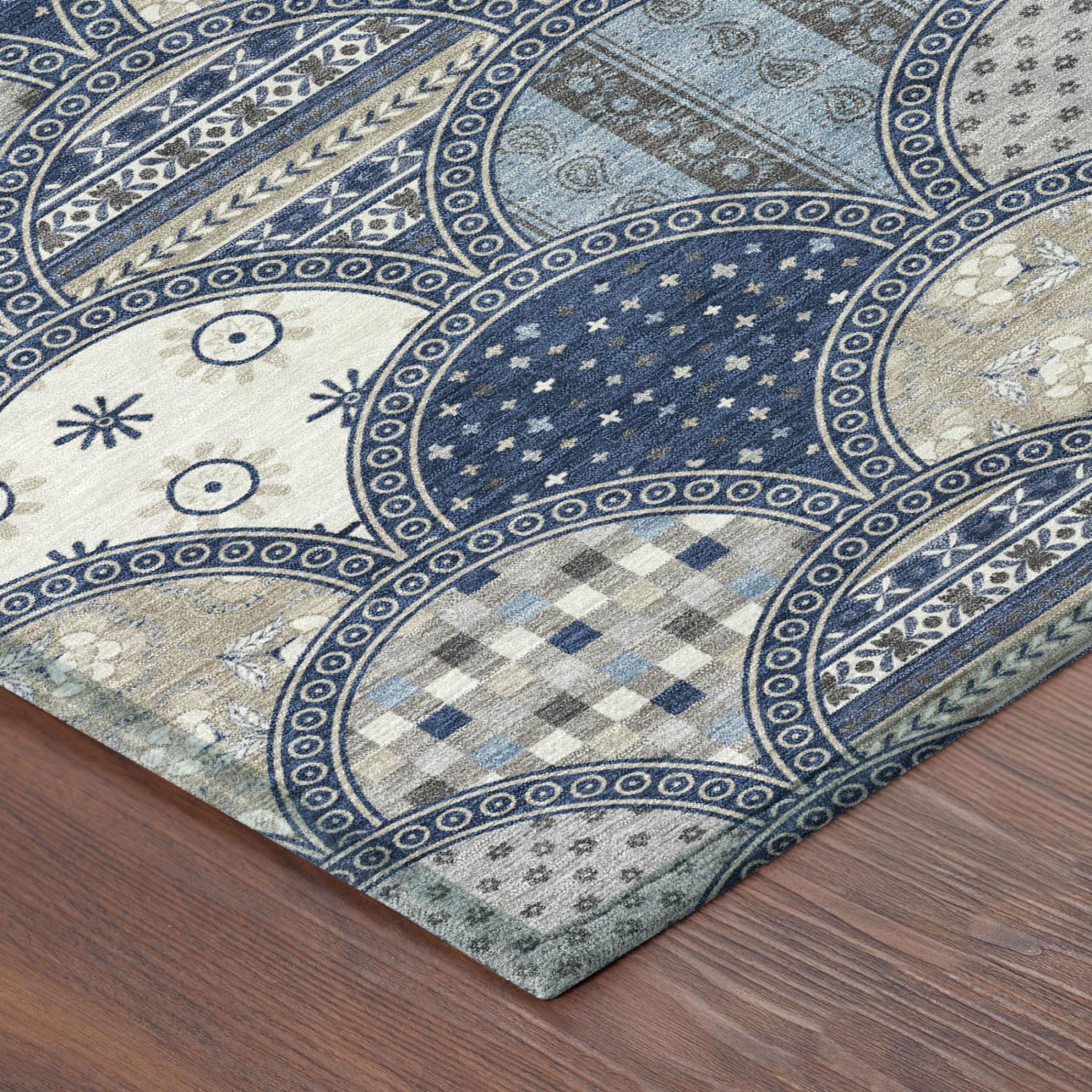 5' X 8' Navy Blue And Blue Geometric Washable Indoor Outdoor Area Rug Homeroots Outdoor