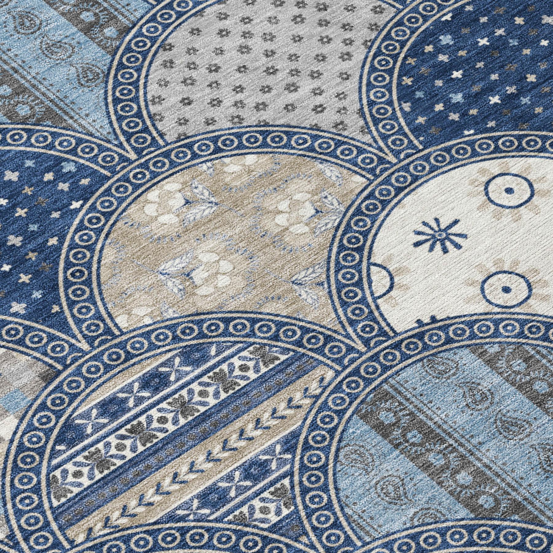 5' X 8' Navy Blue And Blue Geometric Washable Indoor Outdoor Area Rug Homeroots Outdoor