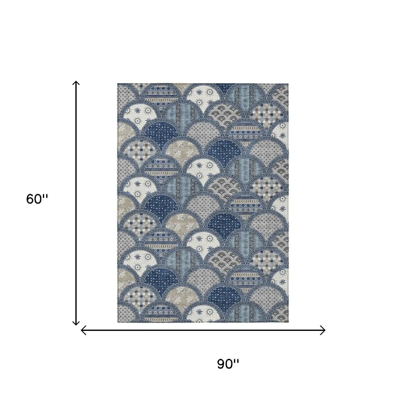 5' X 8' Navy Blue And Blue Geometric Washable Indoor Outdoor Area Rug Homeroots Outdoor