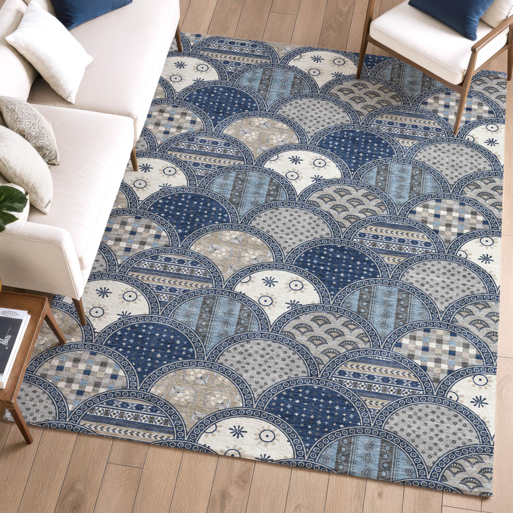 5' X 8' Navy Blue And Blue Geometric Washable Indoor Outdoor Area Rug Homeroots Outdoor