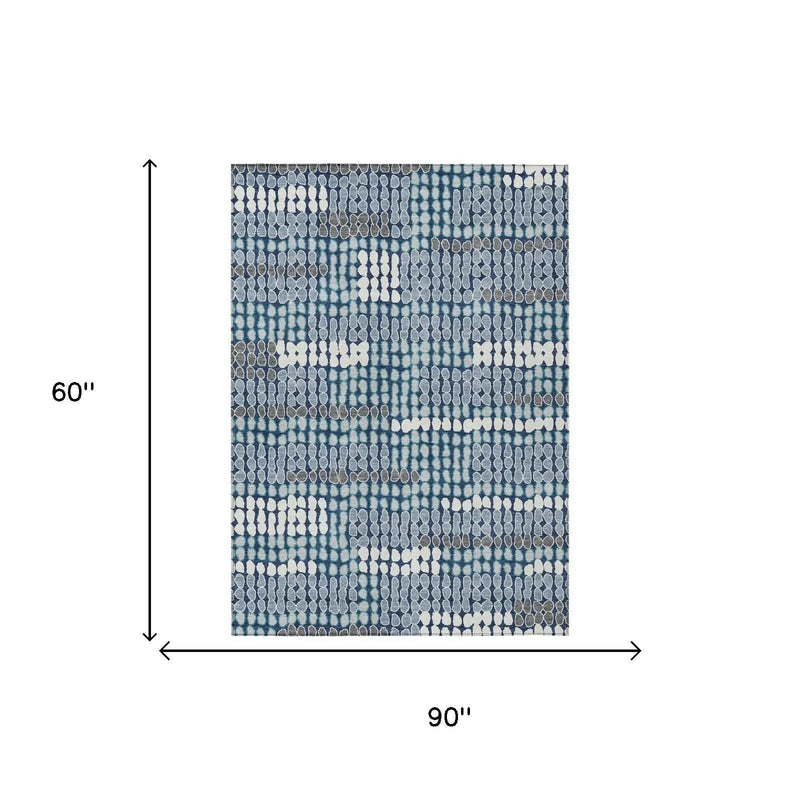 5' X 8' Navy Blue And Blue Geometric Washable Indoor Outdoor Area Rug Homeroots Outdoor
