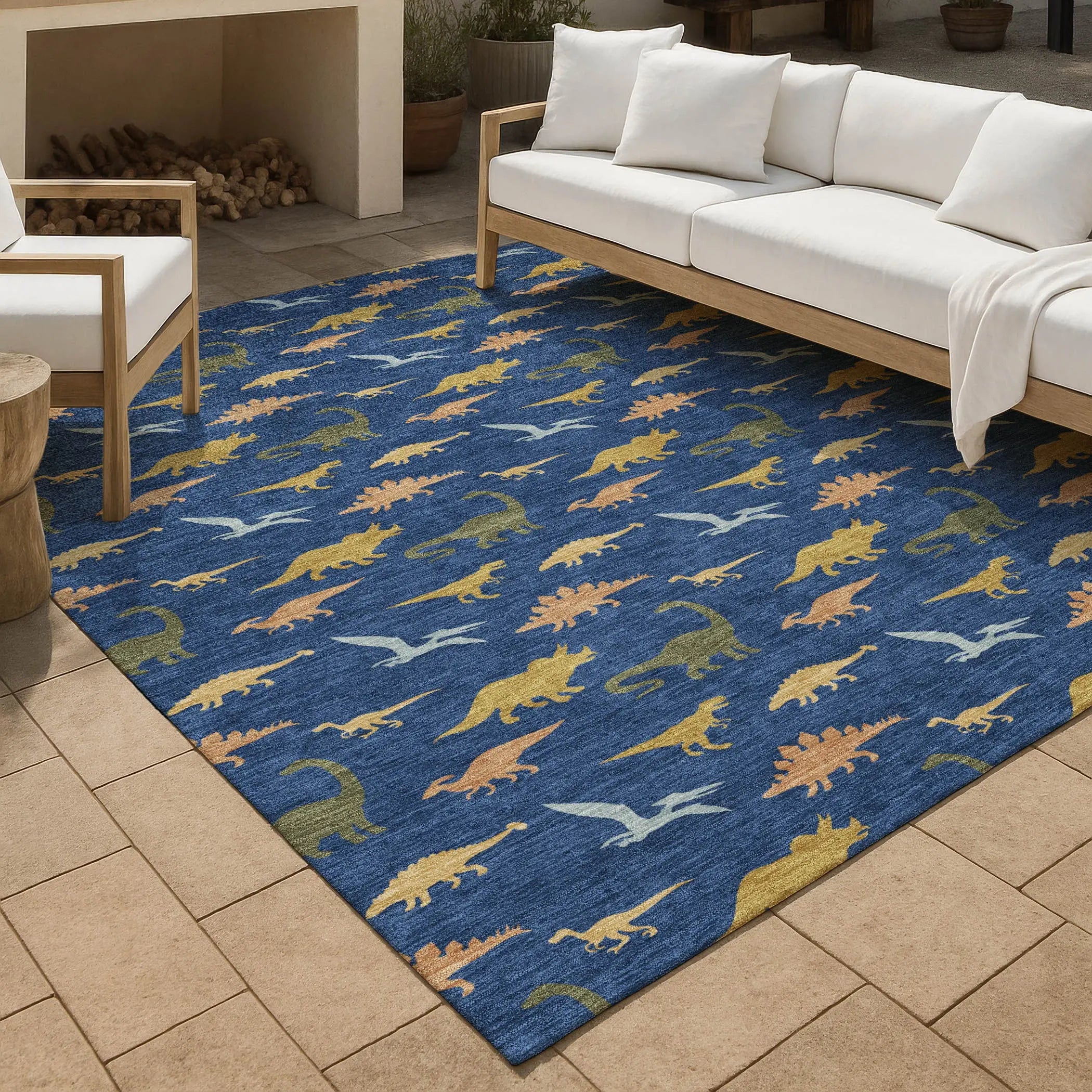 5' X 8' Navy Blue And Blue Geometric Washable Indoor Outdoor Area Rug Homeroots Outdoor