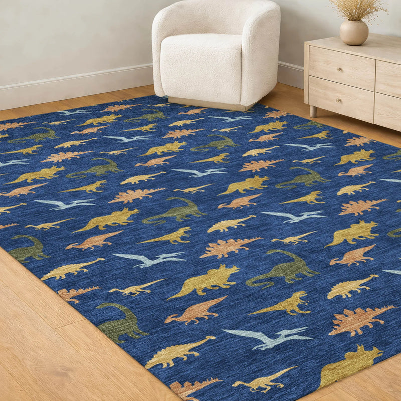 5' X 8' Navy Blue And Blue Geometric Washable Indoor Outdoor Area Rug Homeroots Outdoor