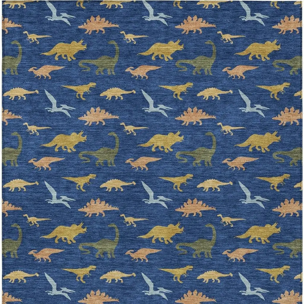5' X 8' Navy Blue And Blue Geometric Washable Indoor Outdoor Area Rug Homeroots Outdoor