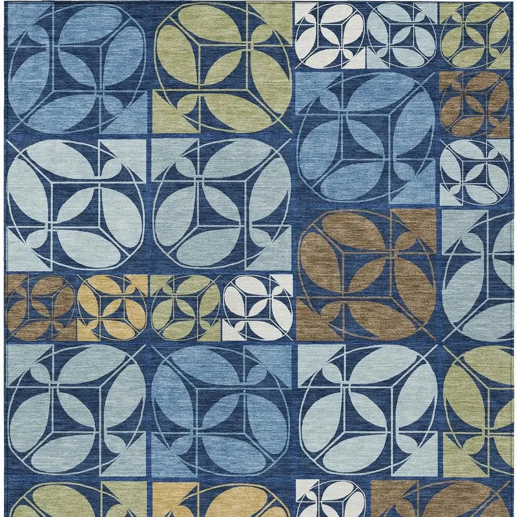 5' X 8' Navy Blue And Blue Geometric Washable Indoor Outdoor Area Rug Homeroots Outdoor