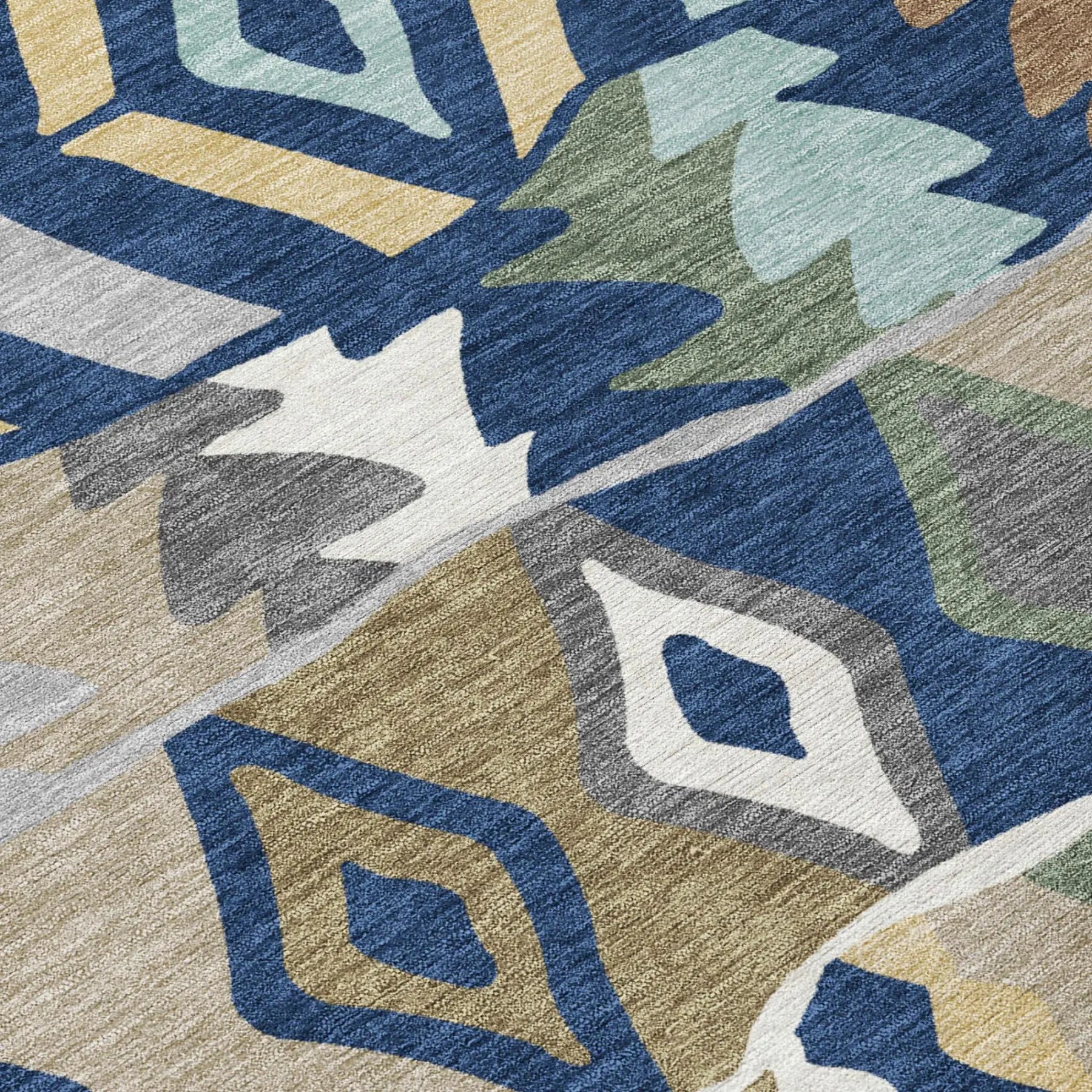 5' X 8' Navy Blue And Blue Geometric Washable Indoor Outdoor Area Rug Homeroots Outdoor