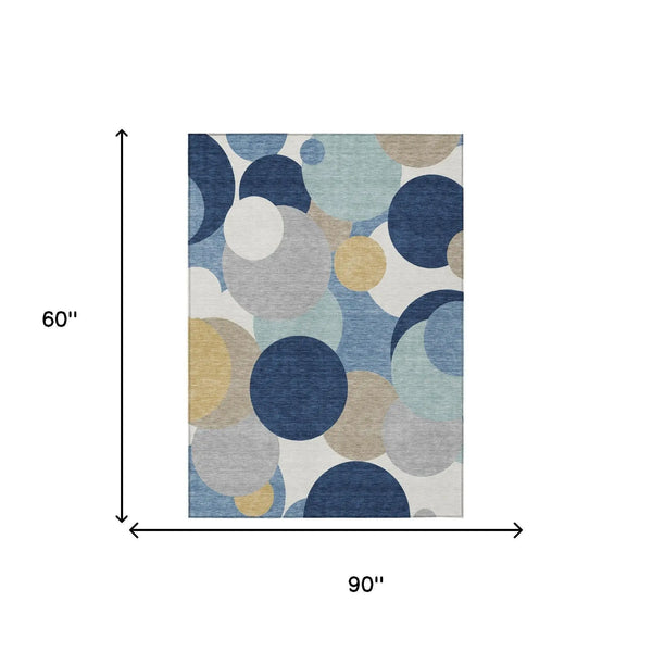 5' X 8' Navy Blue And Blue Geometric Washable Indoor Outdoor Area Rug Homeroots Outdoor