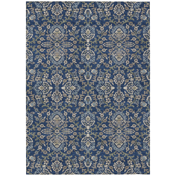 5' X 8' Navy Blue And Blue Geometric Washable Indoor Outdoor Area Rug Homeroots Outdoor