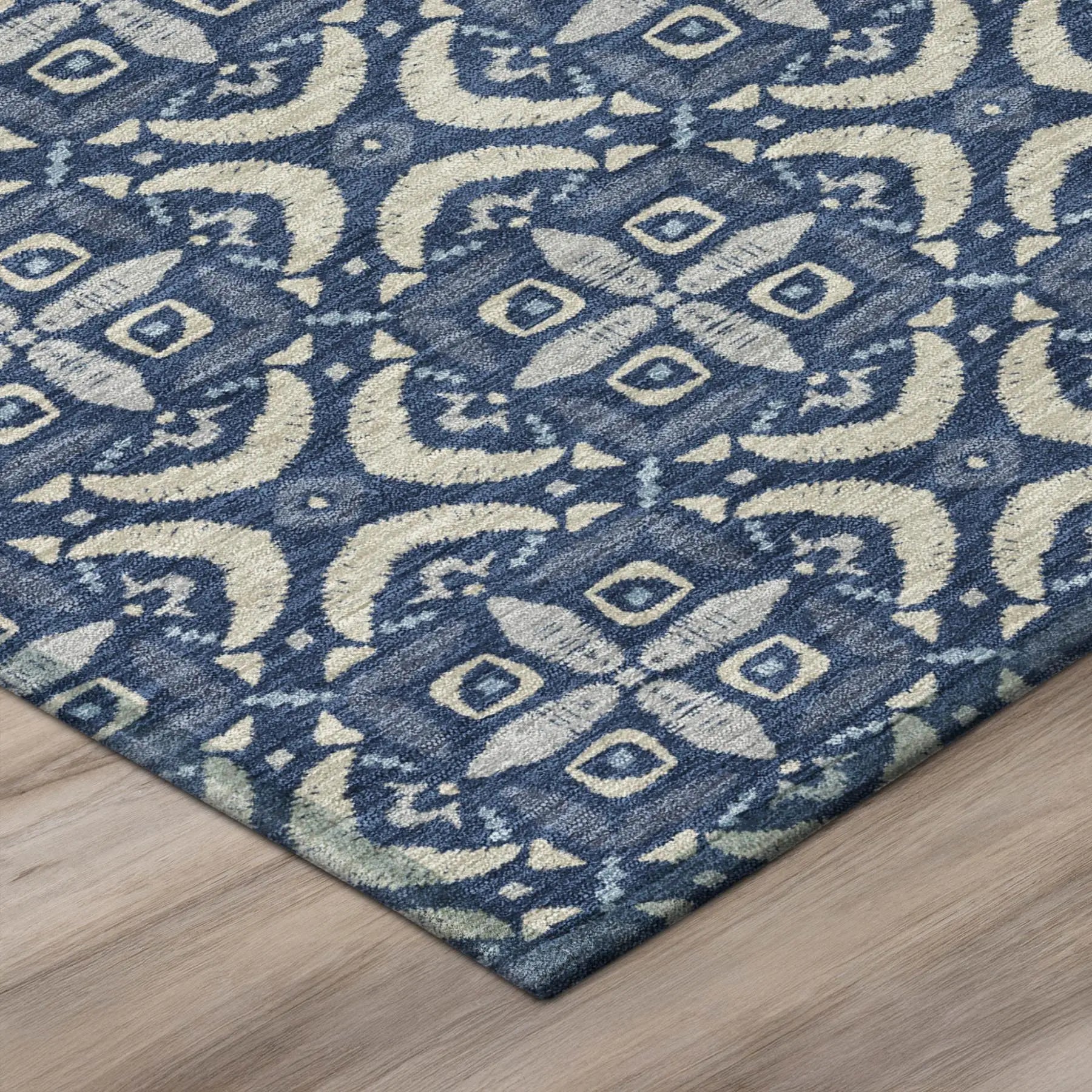 5' X 8' Navy Blue And Blue Geometric Washable Indoor Outdoor Area Rug Homeroots Outdoor