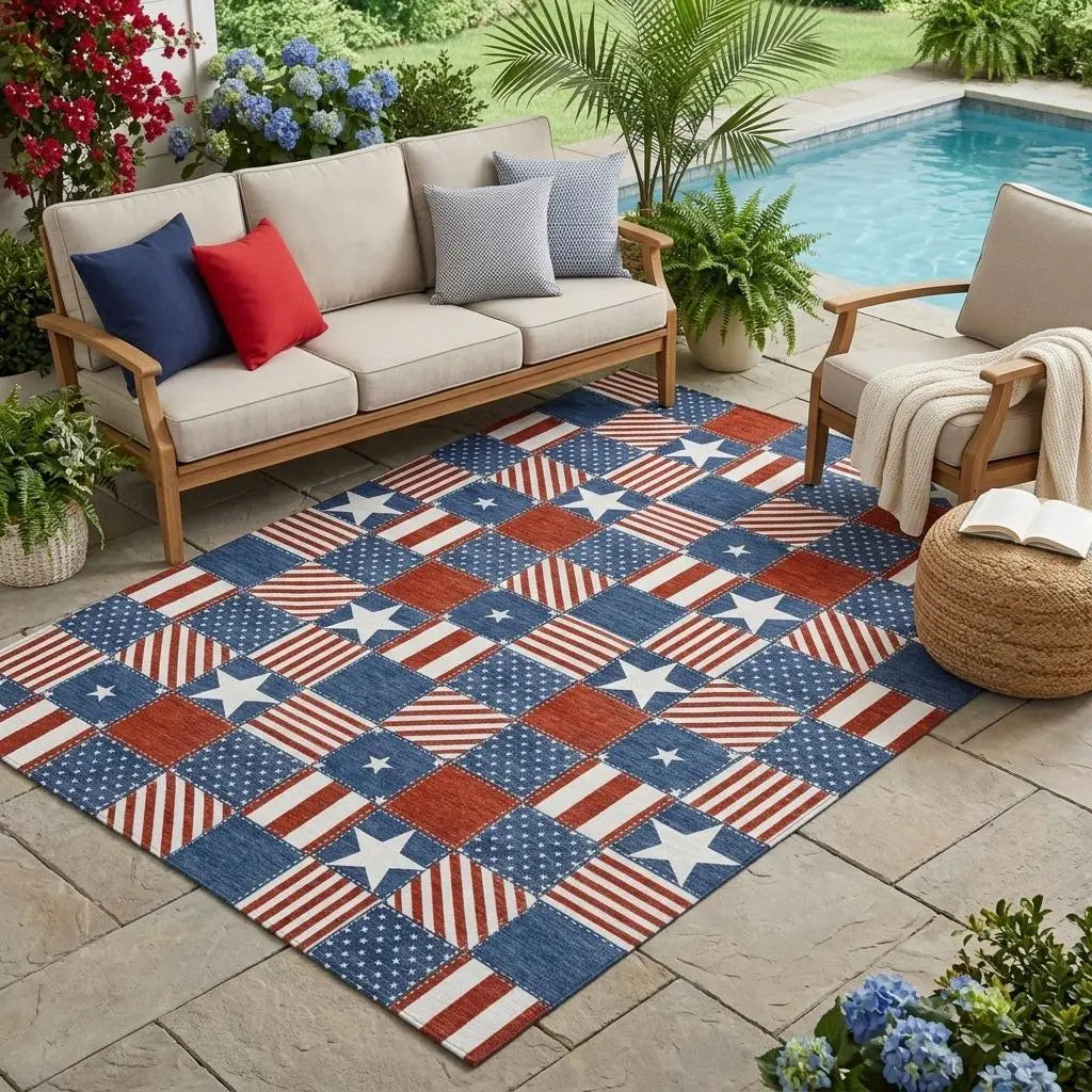 5' X 8' Navy Blue And Blue Geometric Washable Indoor Outdoor Area Rug Homeroots Outdoor