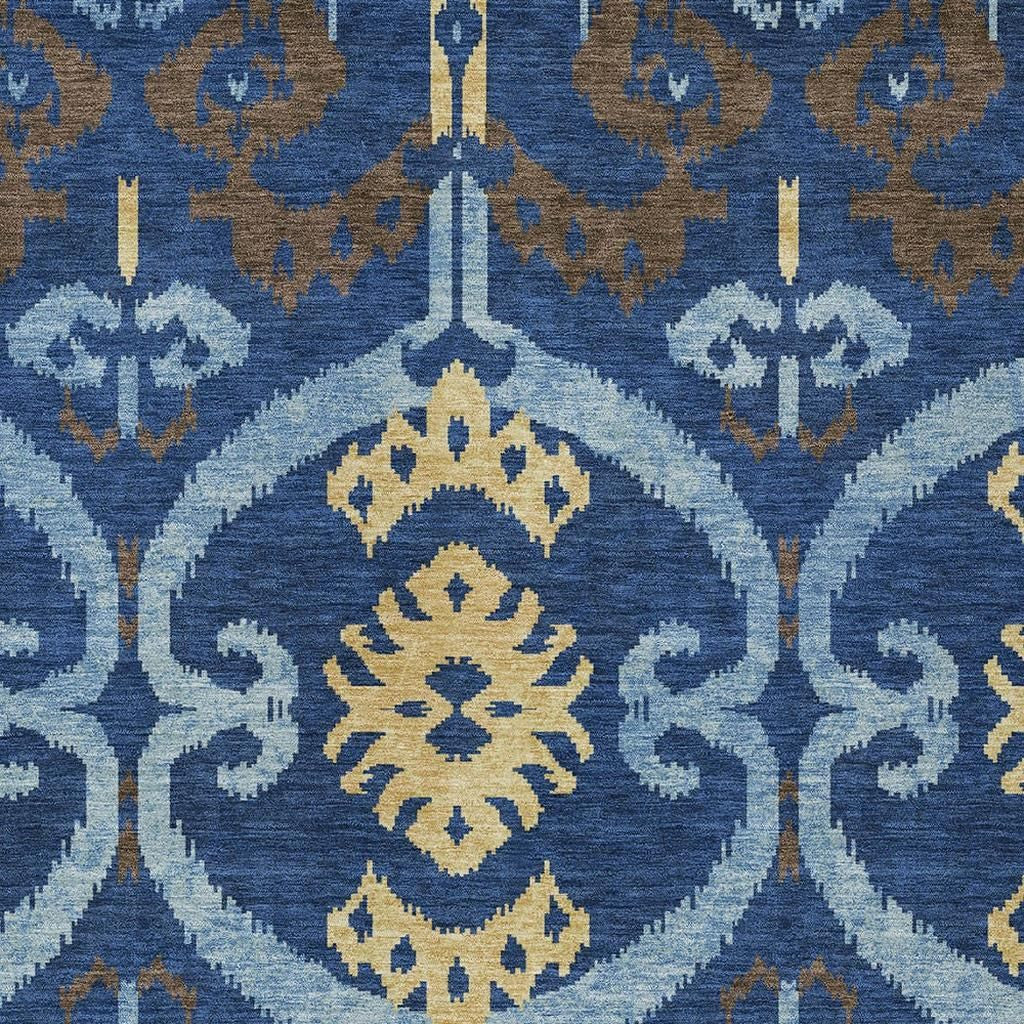 5' X 8' Navy Blue And Blue Ikat Washable Indoor Outdoor Area Rug Homeroots Outdoor