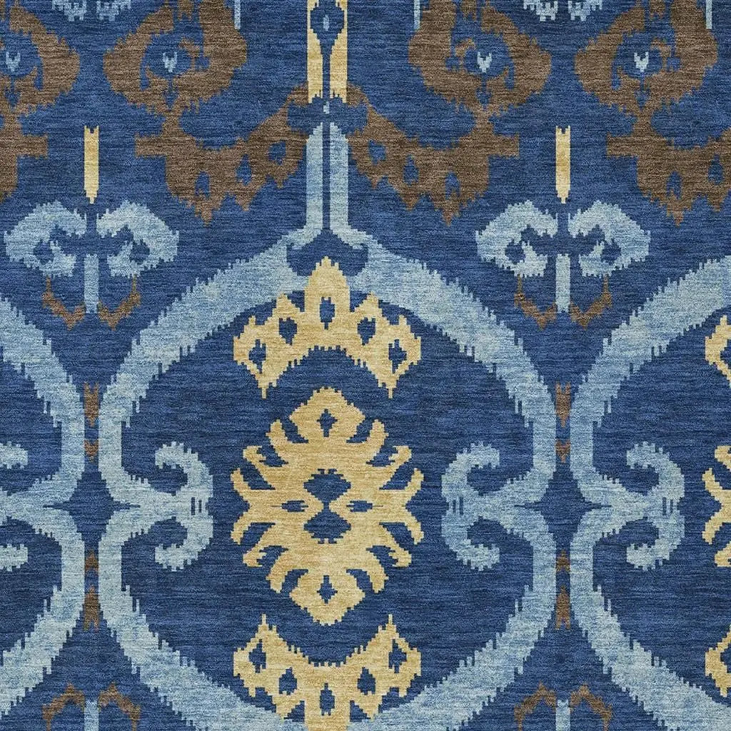 5' X 8' Navy Blue And Blue Ikat Washable Indoor Outdoor Area Rug Homeroots Outdoor