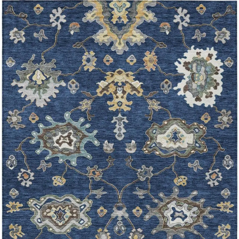 5' X 8' Navy Blue And Blue Oriental Washable Indoor Outdoor Area Rug Homeroots Outdoor