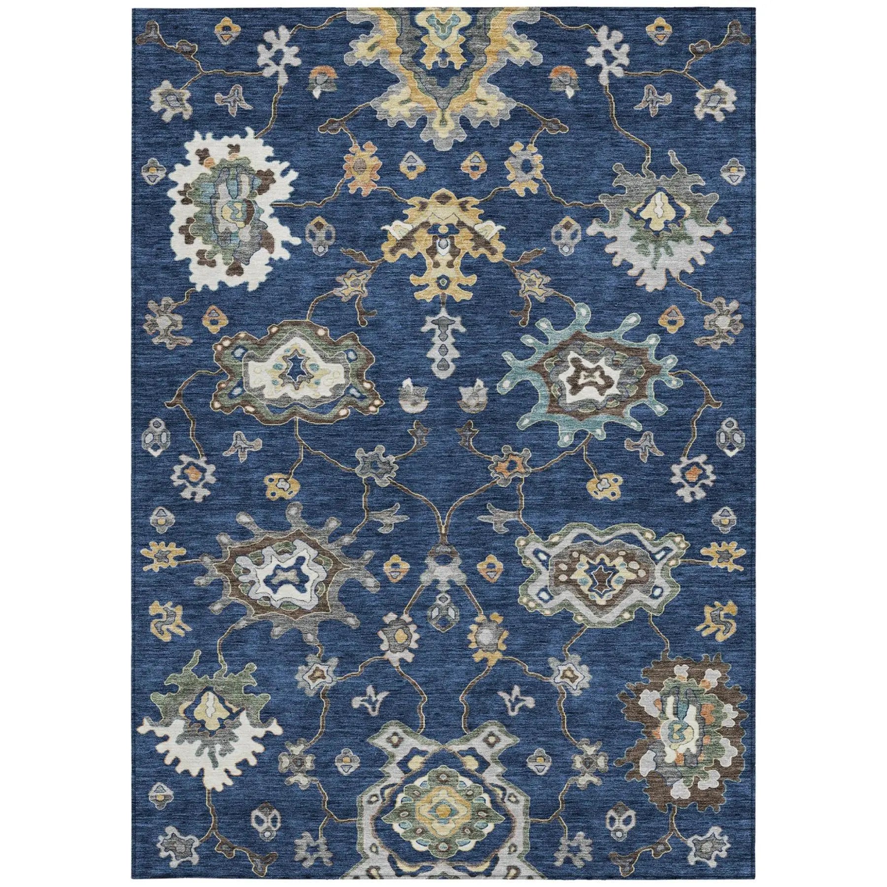 5' X 8' Navy Blue And Blue Oriental Washable Indoor Outdoor Area Rug Homeroots Outdoor