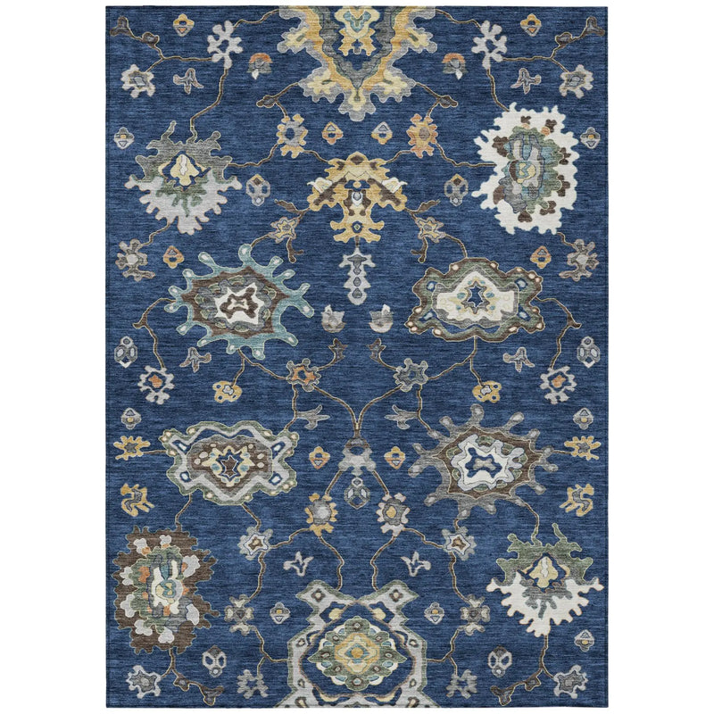 5' X 8' Navy Blue And Blue Oriental Washable Indoor Outdoor Area Rug Homeroots Outdoor