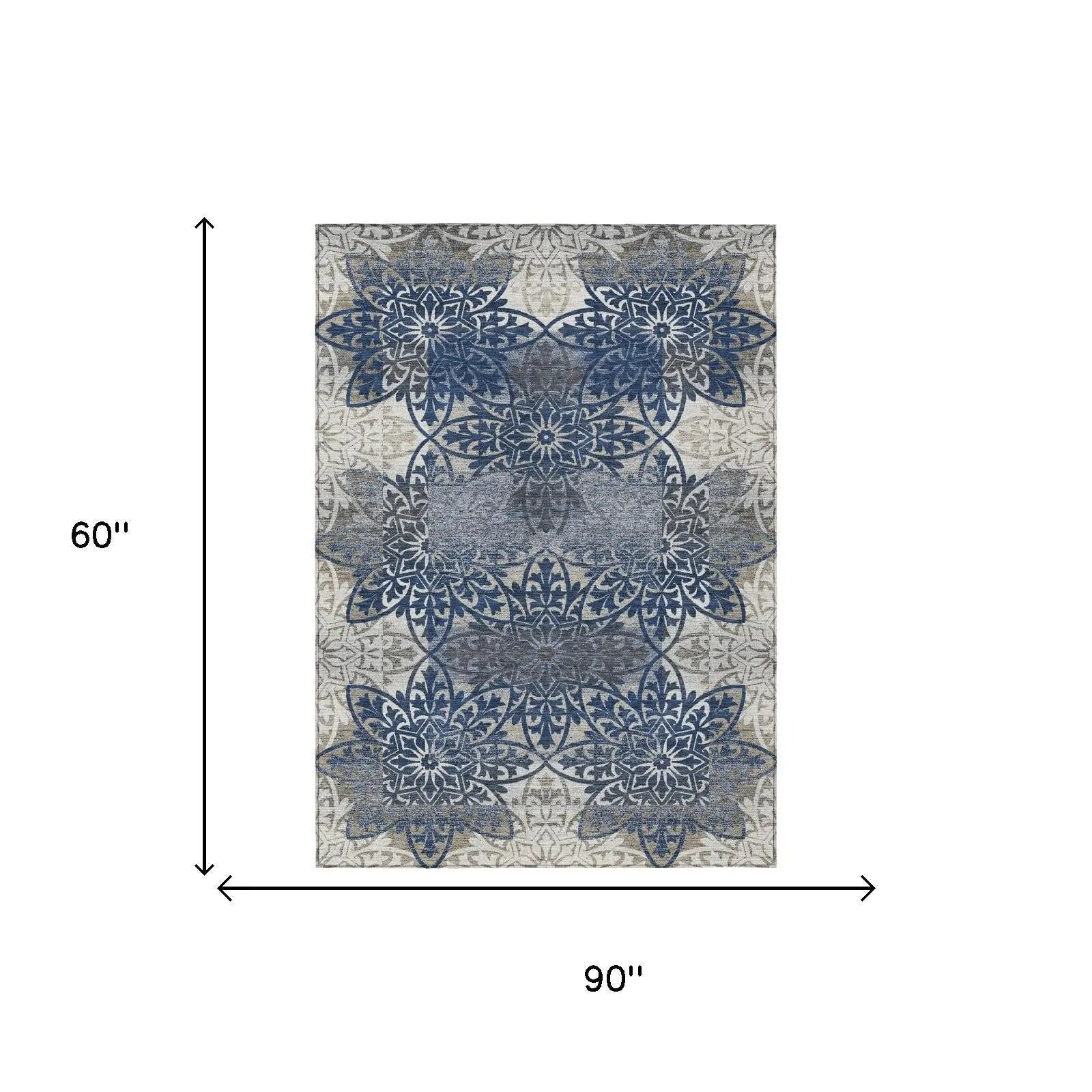 5' X 8' Navy Blue And Blue Oriental Washable Indoor Outdoor Area Rug Homeroots Outdoor