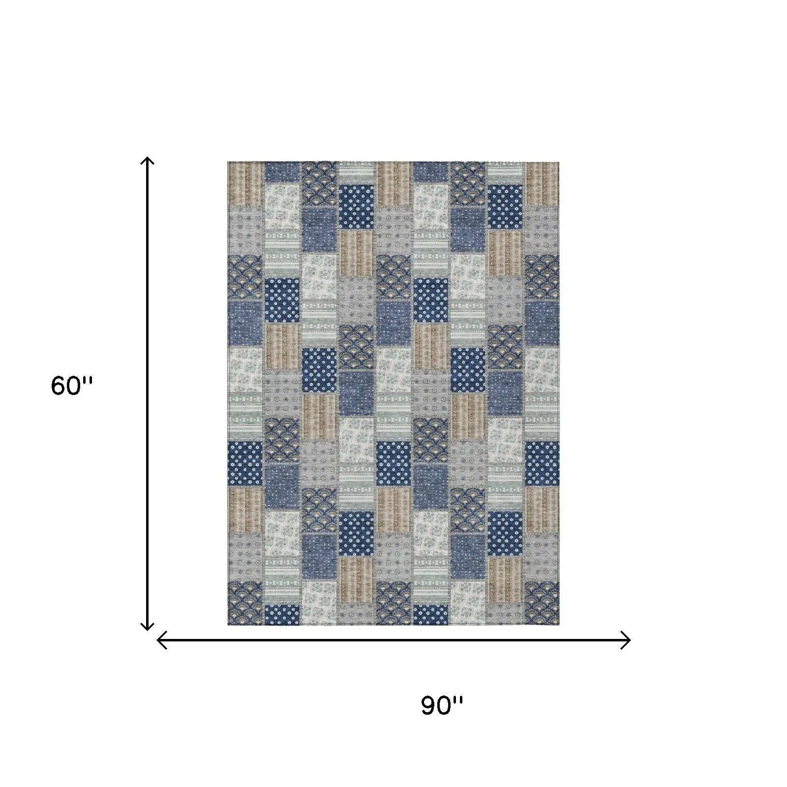 5' X 8' Navy Blue And Blue Patchwork Washable Indoor Outdoor Area Rug Homeroots Outdoor