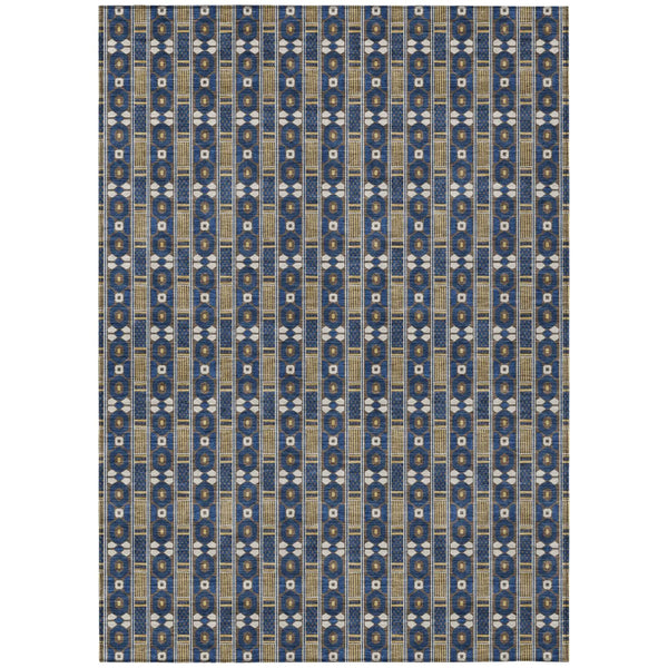 5' X 8' Navy Blue And Blue Striped Washable Indoor Outdoor Area Rug Homeroots Outdoor