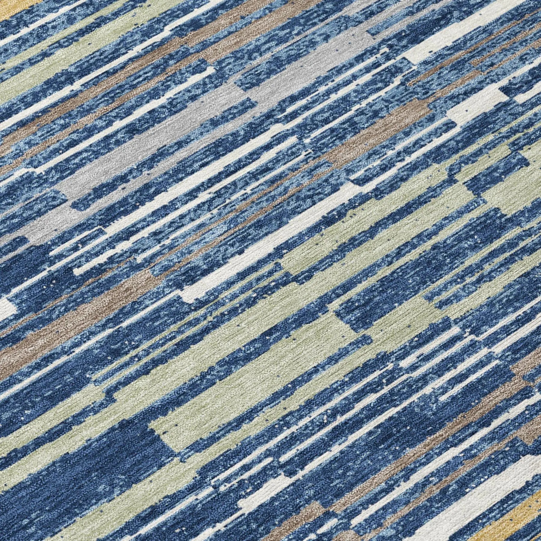 5' X 8' Navy Blue And Blue Striped Washable Indoor Outdoor Area Rug Homeroots Outdoor