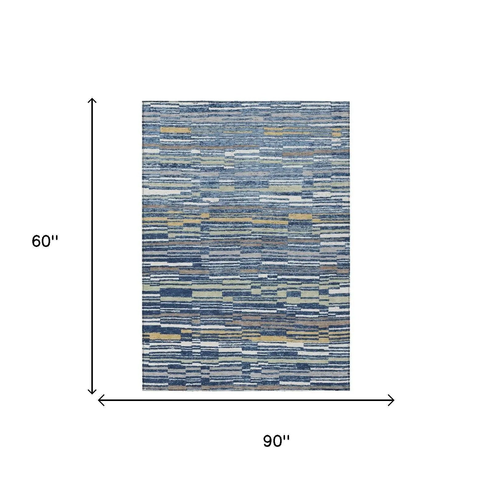 5' X 8' Navy Blue And Blue Striped Washable Indoor Outdoor Area Rug Homeroots Outdoor
