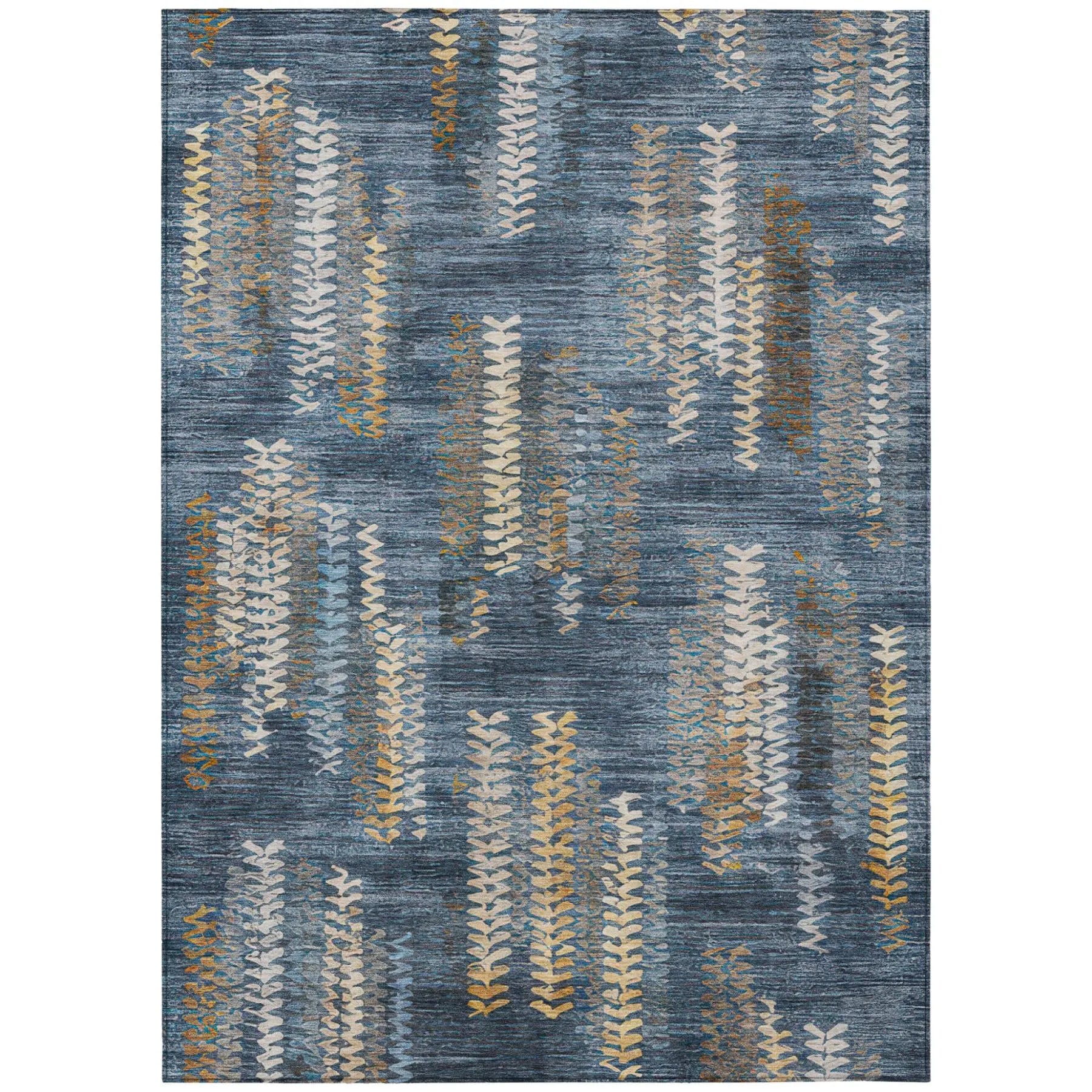 5' X 8' Navy Blue And Blue Striped Washable Indoor Outdoor Area Rug Homeroots Outdoor