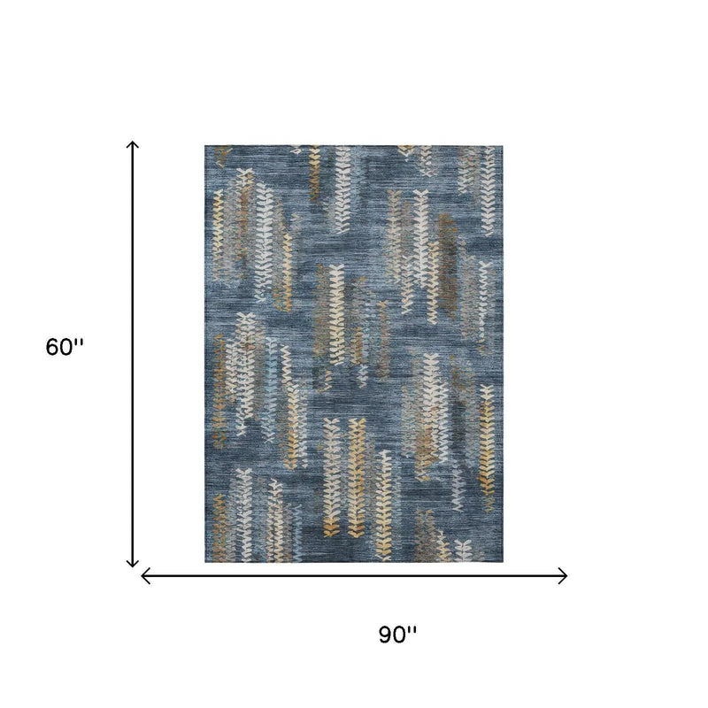 5' X 8' Navy Blue And Blue Striped Washable Indoor Outdoor Area Rug Homeroots Outdoor
