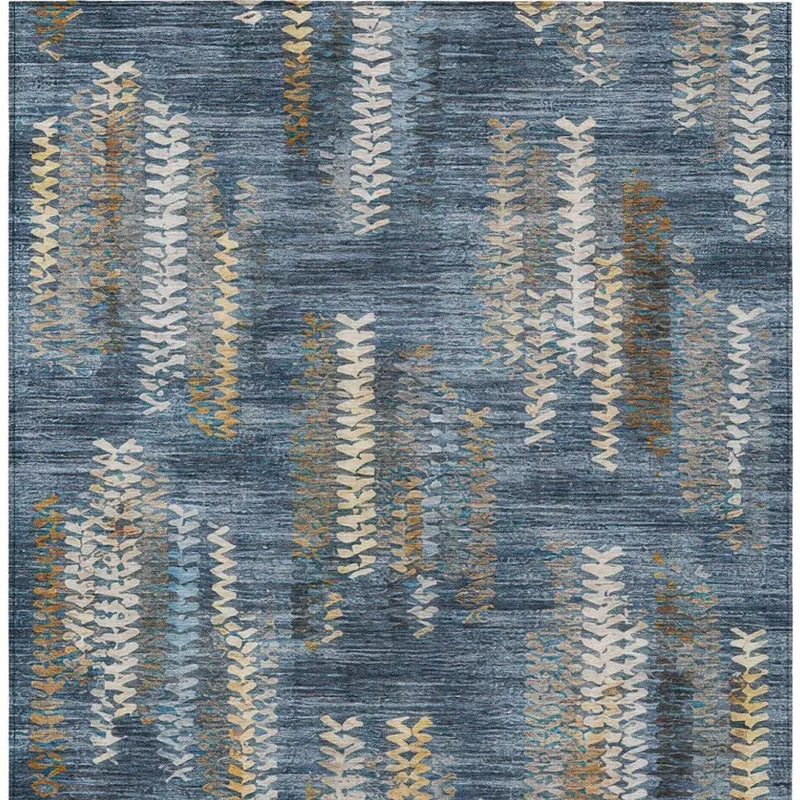 5' X 8' Navy Blue And Blue Striped Washable Indoor Outdoor Area Rug Homeroots Outdoor
