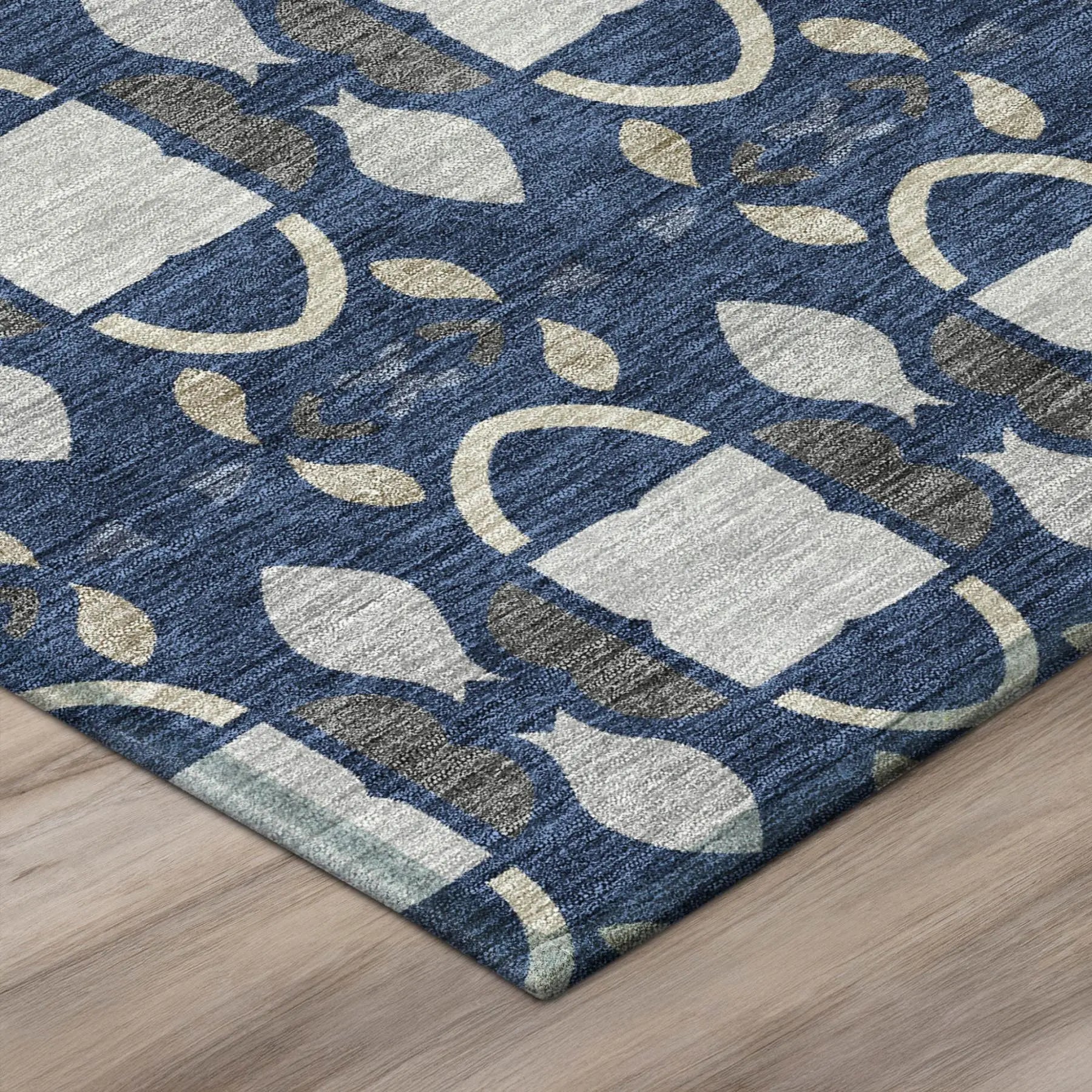 5' X 8' Navy Blue And Blue Striped Washable Indoor Outdoor Area Rug Homeroots Outdoor