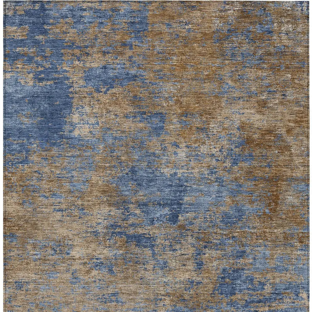 5' X 8' Navy Blue And Brown Abstract Washable Indoor Outdoor Area Rug Homeroots Outdoor