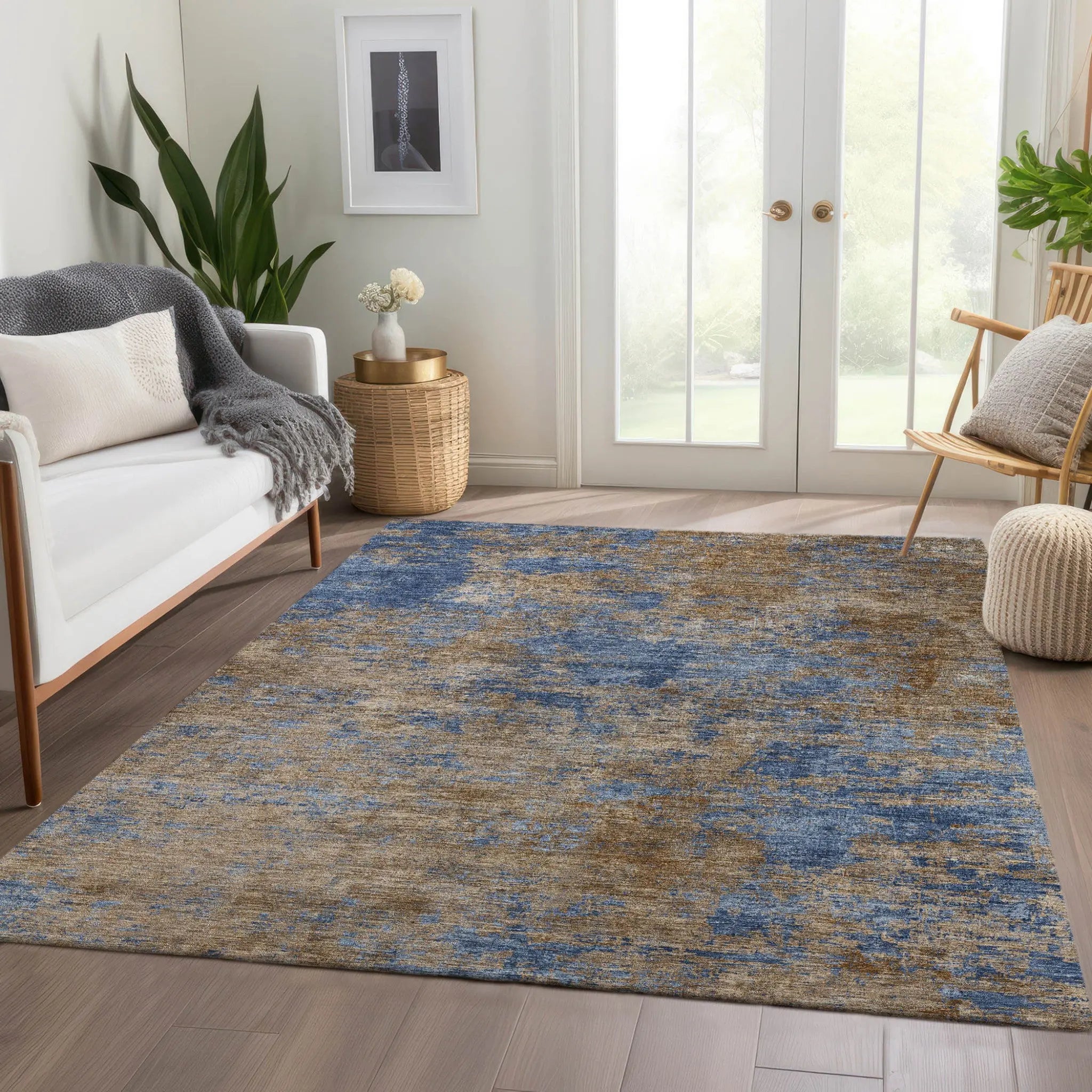 5' X 8' Navy Blue And Brown Abstract Washable Indoor Outdoor Area Rug Homeroots Outdoor
