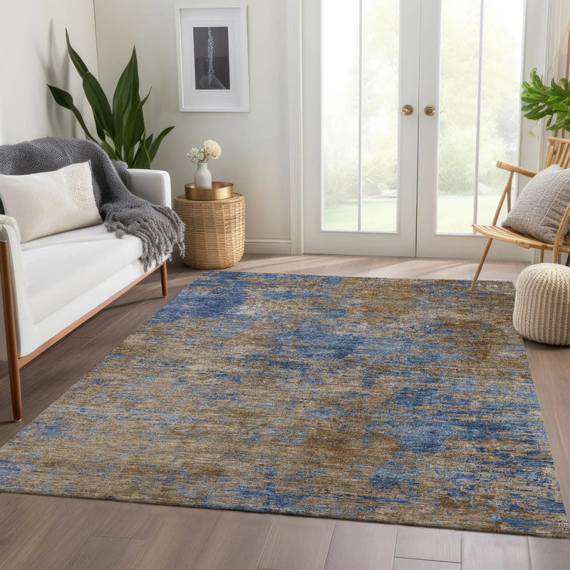 5' X 8' Navy Blue And Brown Abstract Washable Indoor Outdoor Area Rug Homeroots Outdoor