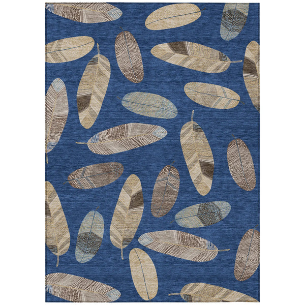 5' X 8' Navy Blue And Brown Botanical Leaves Washable Indoor Outdoor Area Rug Homeroots Outdoor
