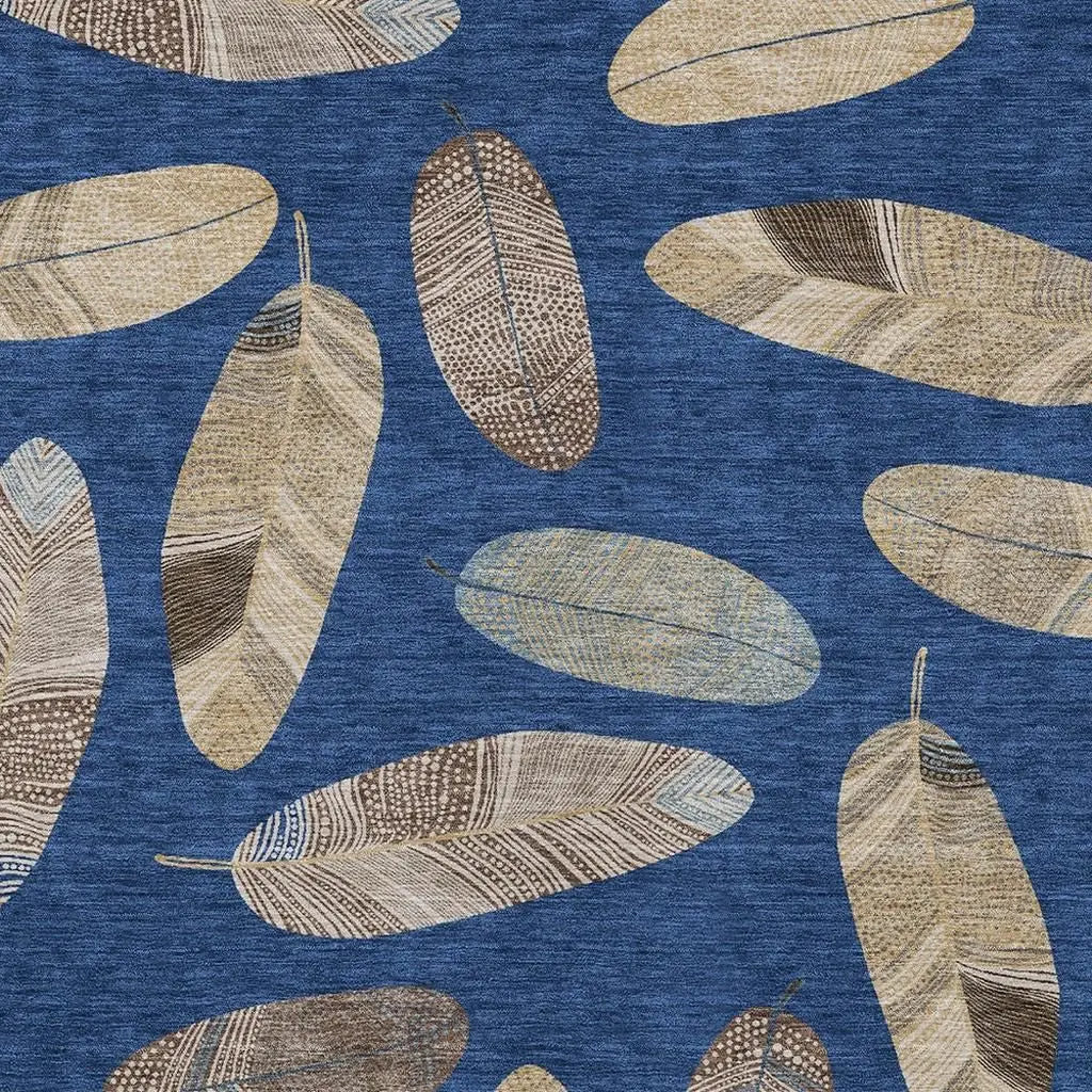 5' X 8' Navy Blue And Brown Botanical Leaves Washable Indoor Outdoor Area Rug Homeroots Outdoor